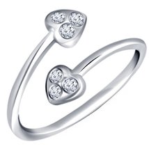 SwaraEcom White Gold Plated Round CZ Heart Design Bypass Style Adjustable Toe Ri - £15.97 GBP