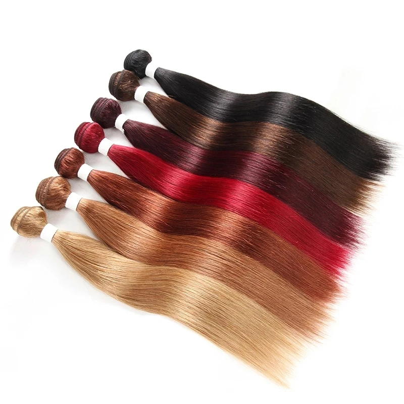Brazilian Straight Hair Bundles 1/3 pcs Burgundy Red Blonde 27 Brown Color Remy - £217.91 GBP