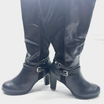 Unbranded Women Size 7.5 Black 3&quot; Heels Pleather Knee Boots Zippers Shoes - £14.90 GBP
