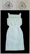 Vintage 1950s Off White Cotton Wiggle Dress Embroidery Cut Out W21-22&quot; - $37.62