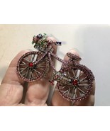 Sparkly Purple &amp; Pink Bicycle Bike Brooch Pin Encrusted Rhinestones w Fl... - $27.08 CAD