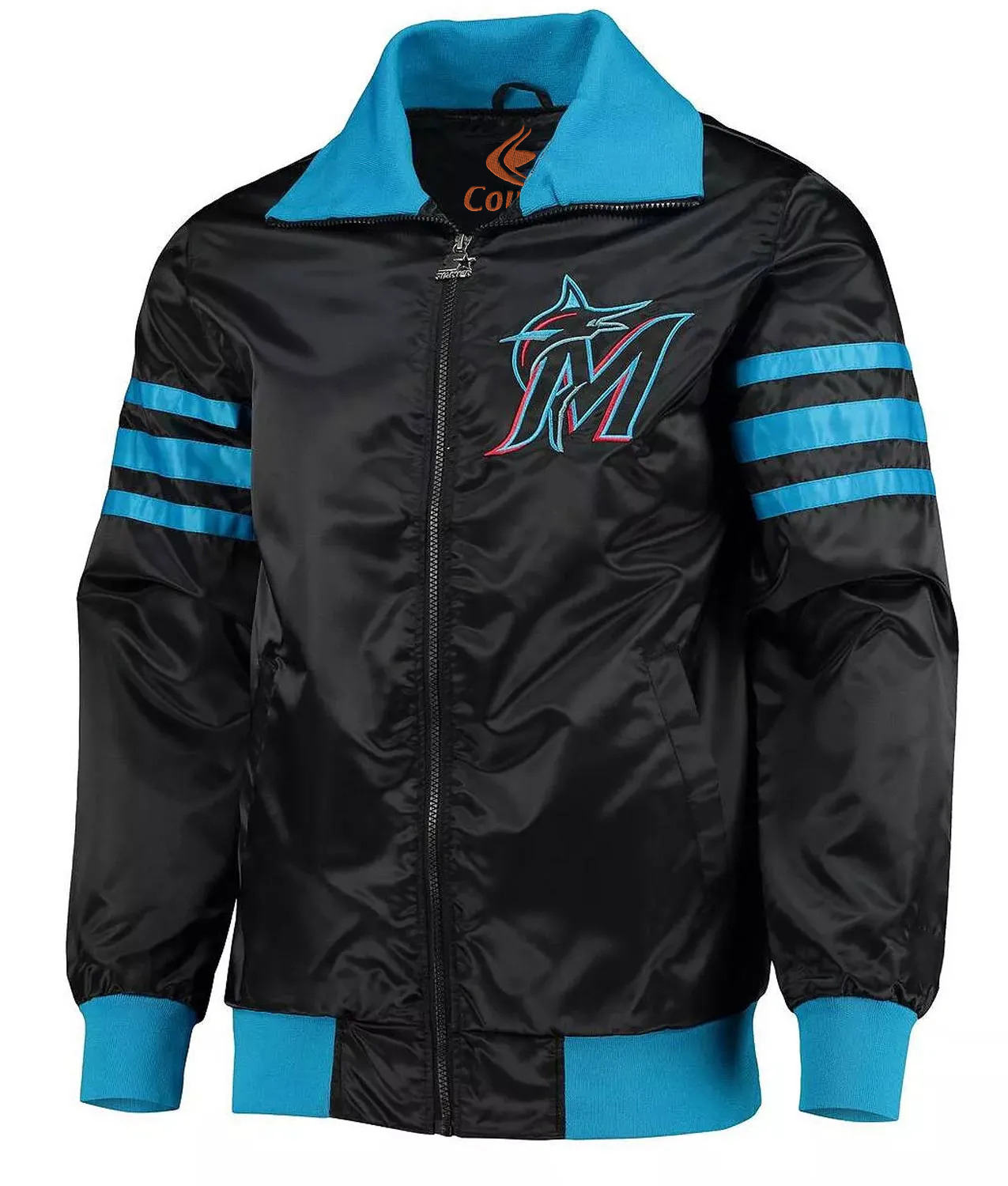 MLB Miami Marlins Vintage 80's Black Satin Letterman Varsity Baseball Jacket