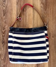 Tommy Hilfiger Navy Blue, Cream Canvas, Chain Shoulder Bag ,Gold Tone Euc - $29.70