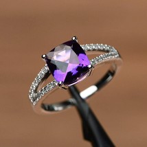 2.50Ct Cushion Cut Lab-Created Amethyst Engagement Ring 14K White Gold Plated - £89.09 GBP