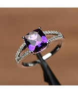 2.50Ct Cushion Cut Lab-Created Amethyst Engagement Ring 14K White Gold P... - £87.48 GBP
