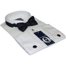 Mens Oscar Banks Turkish Formal Tuxedo Shirt Cotton Wing Tip Bow tie 5504 White image 3