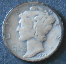 1927-P Mercury Silver Dime. - £2.55 GBP