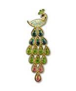 PEACOCK BROOCH 3&quot; Colorful Bird Pin Beautiful Sparkling Blue Green Lilac... - €3,41 EUR