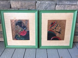 Coppercraft Of Hollywood Vtg 40s Hand Painted Oriental Framed Raised Relief Art - £54.47 GBP
