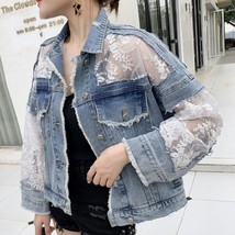 Chaquetas Mujer Summer Spring Streetwear Embroidery Lace Patchwork Sexy Denim Ja - £54.00 GBP