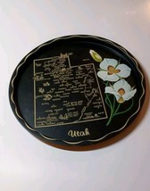 Vintage Utah State Tin Metal Tray 11” Round Black Mid Century  - £11.28 GBP