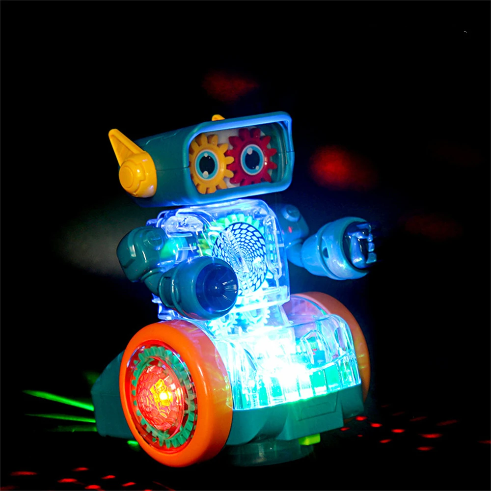 DIY Assemble Robot Cartoon Colorful Light Electric Transparent Gear Music Doll - £15.14 GBP