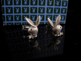 Silver Playboy Bunny Cufflinks - original box - Bachelor party gift - Vintage pl - £100.22 GBP