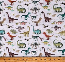 Cotton Age of the Dinosaurs Dinos Animals White Fabric Print by Yard D564.60 - £12.54 GBP