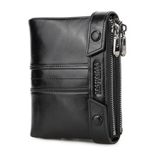 CONTACT&#39;S Leather Men Wallet Double Zippers Design Coin Purse Small Mini Card Ho - £42.77 GBP
