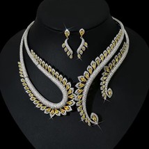 Indian Bollywood Style CZ Silver Plated Jewelry Necklace Yellow Sapphire Set - £68.55 GBP