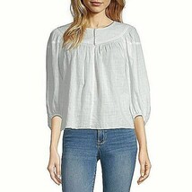 a.n.a. Women&#39;s Crew Neck 3/4 Sleeve Blouse Size LARGE White 3 Button Fro... - $20.46