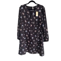 Nwt Suzanne Betro Size 1X Black Floral Print Dress Keyhole Long Sleeve - £24.24 GBP