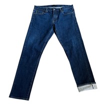 Uniqlo Men’s Japanese Kaihara Selvedge Blue Denim Jeans Sz 36x32 Slim St... - $737.21 MXN