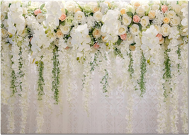 10X8Ft White Rose Floral Theme Photography Background Wedding Bridal Shower Wedd - £53.44 GBP