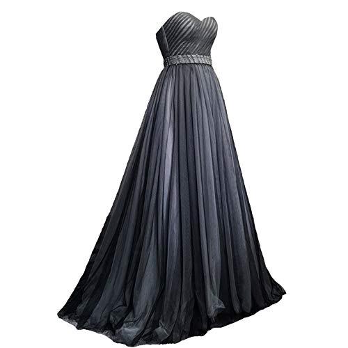 purple black and white prom dress A-line Black and Purple Tulle V-neckline Beaded Prom Dress, Black Tull formalgowns