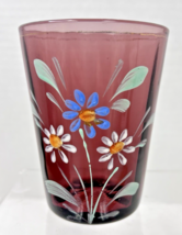 Antique Hand Enameled Deep Purple Amethyst Drinking Glass w Daisies 4 In... - $406.65 MXN