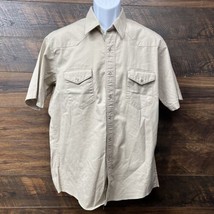 Wrangler Western Shirt Men Pearl Snap Wrancher Khaki Button Up Large Vintage VTG - £18.76 GBP