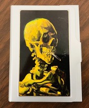 Flip Top Business Card Holder Light Weight Anodized Aluminum Smoking Skull Gogh - £7.75 GBP