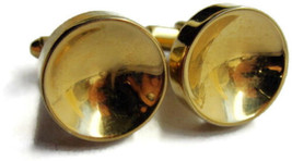 Shields Gold Tone Round Concave Cufflinks Tux Shirt Dress Suit Vintage - £11.75 GBP