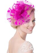 Kidukso Fascinator Hat Women Derby Feather Mesh Headband Rose Red - $265.77 MXN