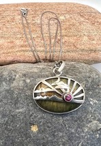 Sterling Silver Labradorite Pink Sapphire Mountain Clouds Pendant Necklace - £39.95 GBP