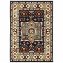 6' X 9' Blue Ivory Machine Woven Medallion Indoor Area Rug - $704.49