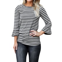 Women Plus Size Loose Pullover Flare Sleeve Stripe Casual Tops Blouse - £25.47 GBP