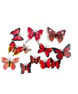 12 pc NWT 3D Butterflies Wall PVC Adhesive Stickers Red Shade Wall Decor - £9.20 GBP