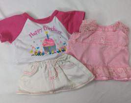 Build a Bear  Pink Dress Denim Skirt Birthday Shirt Stuffed Animal Toy - £11.86 GBP