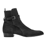 Handmade Men&#39;s Black Color High Ankle Rounded Belted Suede Leather Dress... - $159.99+