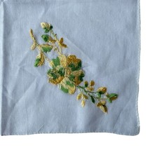 Handkerchief White Floral Flowers Green Yellow 10.5x11” Hankie Embroidered - $7.20