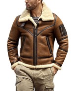 Men&#39;s BROWN shearling Real Sheepskin B3 Men&#39;s RAF Flight Real Leather Ja... - $199.00