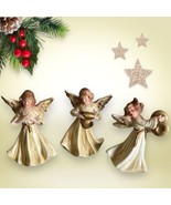 Christmas Vtg 1960 Made in Germany Set 3 Angel Ornaments Figurines Gold ... - $19.79