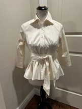 Robert Rodriguez Ivory Blouse 100% Cotton Pleated Detail Belt Sz 10 Euc - £75.68 GBP