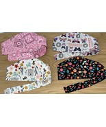 Lot Of 4 Tie Scrub Caps Florals, Butterflies, Pink Bandana &amp; Bees - $17.82