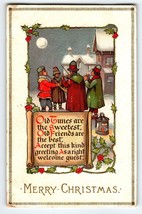 Christmas Postcard Musicians Outside Village Moon Blogett Boston Germany 1912 - £46.58 GBP