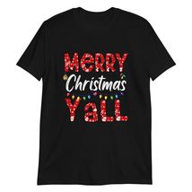 Merry Christmas Y&#39;all Men Christmas Shirts for Women Casual Holiday T-Shirt Blac - £14.48 GBP+