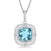 Square Blue Topaz with Double White Topaz Border 4.69cttw Necklace - £180.33 GBP