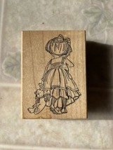 Little Victorian Girl And Bear In a corner Art Impressions T-1518 Back - $14.95