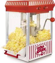 Popcorn Maker Kettle Popper 10-Cup Countertop Portable Vintage Style Red White - £96.80 GBP