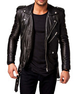Mens Leather Jacket Stylish Genuine Lambskin Motorcycle Bomber Biker Jac... - $2,199.78 MXN