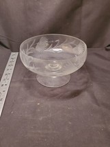 Vintage Crystal Pedestal Candy Dish. Etched With Leaves &amp; Flowers - £13.51 GBP