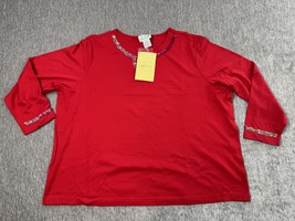 Quacker Factory Shirt Womens 3X Red Sequin Keyhole Neck 3/4 Sleeve Top E... - $29.69