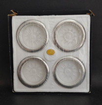 Vintage Set 4 Leonard Italy Silver Plate Rim Crystal Star Pattern Coasters New - £12.36 GBP